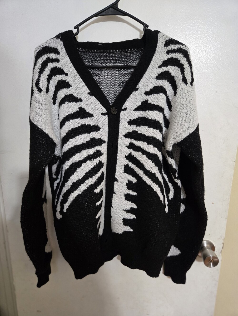 Black & White Skeleton Knit Cardigan Sweater